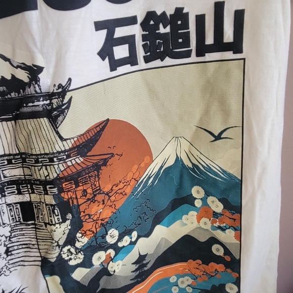 GSTR Men's Tokyo JPN Mountain Graphic Print Ivory Shirt Size S Made In Peru - Picture 6 of 11